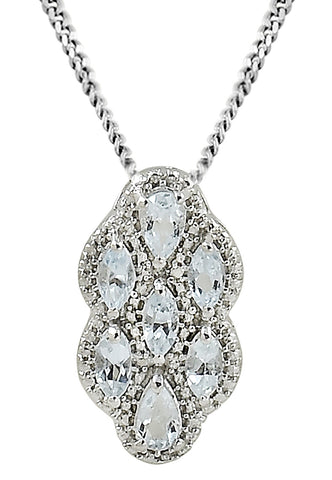Aquamarine And White Topaz Sterling Silver Pendant Set In Rhodium - Fashion Apparel 