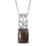 Rhodium Plated Sterling Silver Pendant With Polished Chocolate Sapphire And White Topaz Gemstones. - Fashion Apparel 