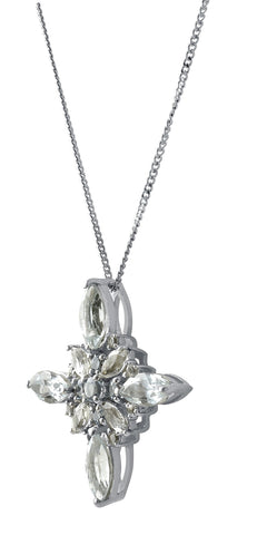 Aquamarine And White Topaz Sterling Silver Necklace Set In Rhodium - Fashion Apparel 