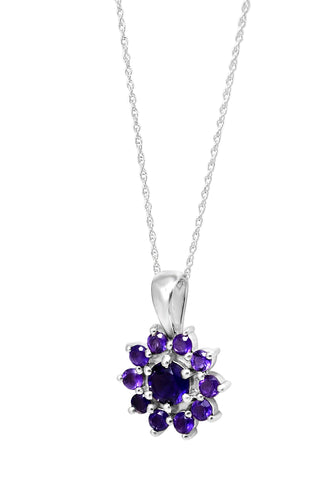 Rhodium Plated Pendant Made Of Sterling Silver With Round Amethyst Stones - Fashion Apparel 