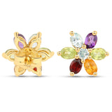 Gold Plated Sterling Silver Earring With Polished Citrine, Peridot, African Amethyst, Blue Topaz, And Garnet. - Fashion Apparel 