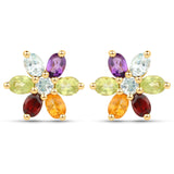 Gold Plated Sterling Silver Earring With Polished Citrine, Peridot, African Amethyst, Blue Topaz, And Garnet. - Fashion Apparel 