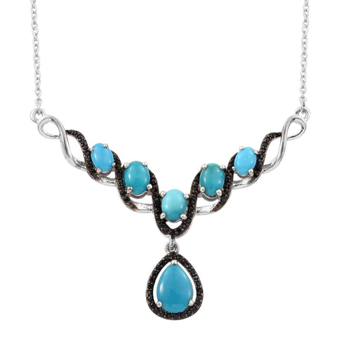 Pure Color Turquoise Silver Sterling Necklace Polished With Rhodium. - Fashion Apparel 