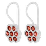 A Perfect Pair Of Rhodium Plated Silver Sterling Hook Earrings With Garnet Gemstone - Fashion Apparel 