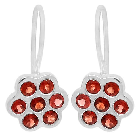 A Perfect Pair Of Rhodium Plated Silver Sterling Hook Earrings With Garnet Gemstone - Fashion Apparel 