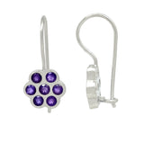 A Light Weight Sterling Silver Earrings Plated With Rhodium, Holds A Round Shaped Amethyst Gemstone - Fashion Apparel 
