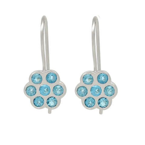 Rhodium Plated Blue Topaz Stoned Silver Sterling Earrings - Fashion Apparel 