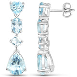 Rhodium Plated Sterling Silver Earring Jeweled With Polished Blue Topaz. - Fashion Apparel 
