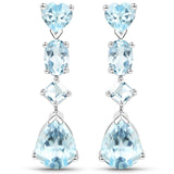 Rhodium Plated Sterling Silver Earring Jeweled With Polished Blue Topaz. - Fashion Apparel 