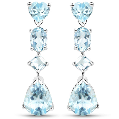 Rhodium Plated Sterling Silver Earring Jeweled With Polished Blue Topaz. - Fashion Apparel 