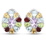 Rhodium Plated Sterlings Silver Earring With Polished Brazil Amethyst, Garnet, Blue Topaz, Citrine, And Peridot - Fashion Apparel 