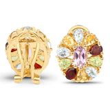 14k Gold Plated Sterling Silver Earring With Polished Brazil Amethyst, Garnet, Blue Topaz, Citrine, And Peridot - Fashion Apparel 