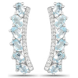 Polished Blue Topaz And White Topaz Jeweled In Rhodium Gold Plated Sterling Silver Earring. - Fashion Apparel 