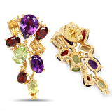 Studded Gold Plated Sterling Silver Earring With Polished African Amethyst, Citrine, Garnet, And Peridot Gemstones. - Fashion Apparel 