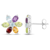 Sterling Silver Earring With Rhodium Plated And Polished Citrine, Peridot, African Amethyst, Blue Topaz, And Garnet. - Fashion Apparel 