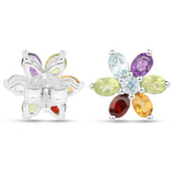 Sterling Silver Earring With Rhodium Plated And Polished Citrine, Peridot, African Amethyst, Blue Topaz, And Garnet. - Fashion Apparel 
