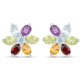 Sterling Silver Earring With Rhodium Plated And Polished Citrine, Peridot, African Amethyst, Blue Topaz, And Garnet. - Fashion Apparel 