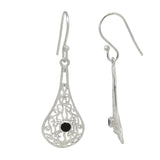 Black Colored Silver Sterling Earrings Plated With Rhodium And Featuring Black Onyx Cut Round Shaped Stone. - Fashion Apparel 