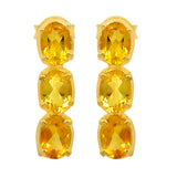 Gold Polished Silver Sterling Earrings, Having A Citrine Oval Shaped Stone At Its Heart - Fashion Apparel 