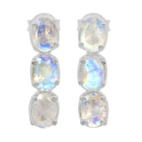 Silver Sterling Earrings, Plated With Rhodium And Embellished With Blue Shaded Moonstone Gems - Fashion Apparel 