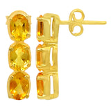 Gold Polished Silver Sterling Earrings, Having A Citrine Oval Shaped Stone At Its Heart - Fashion Apparel 