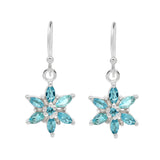 Hook Shaped Sterling Silver Earrings With Rhodium Plating Set i Blue Topaz Gemstones - Fashion Apparel 