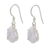 A Rhodium Plated Silver Sterling Hook Earrings,Sparkling With A Pan-Shaped Moonstone - Fashion Apparel 
