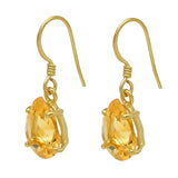 Gold Plated Silver Sterling Hook Earrings With Pan Citrine Gemstone - Fashion Apparel 