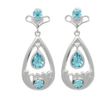 Stunning Sterling Silver Earring With Enduring Rhodium Plating And Blue Topaz Stone - Fashion Apparel 