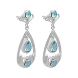 Stunning Sterling Silver Earring With Enduring Rhodium Plating And Blue Topaz Stone - Fashion Apparel 
