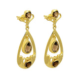 Sterling Silver Earring With Gold Plating And Multiple Smokey Stone - Fashion Apparel 