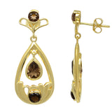 Sterling Silver Earring With Gold Plating And Multiple Smokey Stone - Fashion Apparel 
