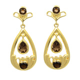 Sterling Silver Earring With Gold Plating And Multiple Smokey Stone - Fashion Apparel 