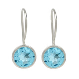 Silver Sterling Hook Earrings Polished With Rhodium, Embellished With Blue Topaz - Fashion Apparel 