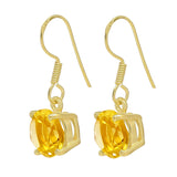 The Round-Shaped Silver Sterling Blue Color Earrings Polished With Gold And Holding A Heavy Weight Citrine Gem. - Fashion Apparel 