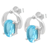 Adorned Sterling Silver Earring With Rhodium Plating And Blue Topaz Stone - Fashion Apparel 