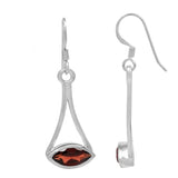 Rhodium Plated Sterling Silver Earring With Garnet Stone At The Centre - Fashion Apparel 