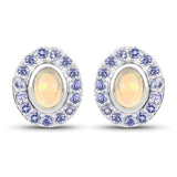 2.01 Carat Genuine Ethiopian Opal and Tanzanite .925 Sterling Silver Earrings - Fashion Apparel 