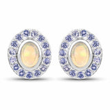 2.01 Carat Genuine Ethiopian Opal and Tanzanite .925 Sterling Silver Earrings - Fashion Apparel 