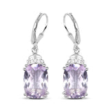 13.15 Carat Genuine Pink Amethyst & White Topaz .925 Sterling Silver Earrings - Fashion Apparel 