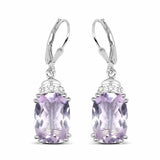 13.15 Carat Genuine Pink Amethyst & White Topaz .925 Sterling Silver Earrings - Fashion Apparel 