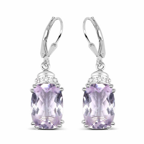 13.15 Carat Genuine Pink Amethyst & White Topaz .925 Sterling Silver Earrings - Fashion Apparel 