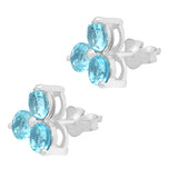 Sterling Silver Stud Earring With Rhodium Plating And Blue Topaz Stones - Fashion Apparel 