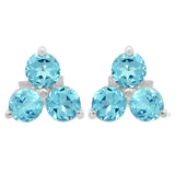 Sterling Silver Stud Earring With Rhodium Plating And Blue Topaz Stones - Fashion Apparel 