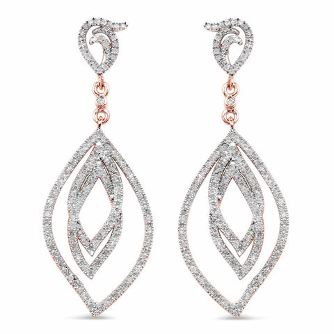 14K Rose Gold Plated 0.92 Carat Genuine White Diamond .925 Sterling Silver Earrings - Fashion Apparel 