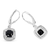 2.44 Carat Genuine Black Spinel and White Topaz .925 Sterling Silver Earrings - Fashion Apparel 