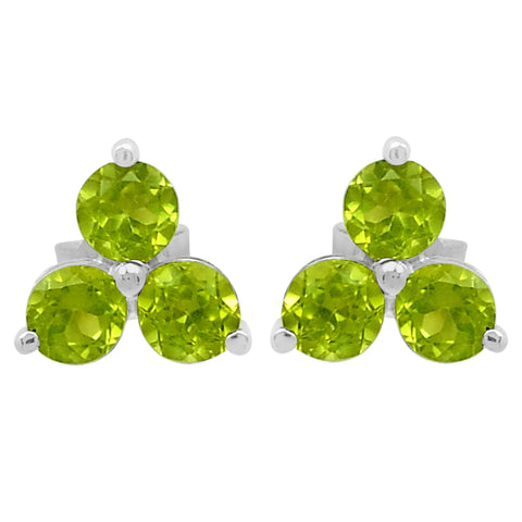 Rhodium Plated Sterling Silver Earring Crafted With Polished Peridot Stones - Fashion Apparel 