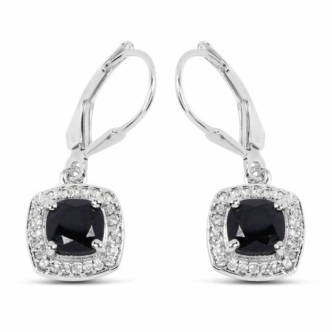 2.44 Carat Genuine Black Spinel and White Topaz .925 Sterling Silver Earrings - Fashion Apparel 