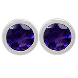 Studded Sterling Silver Earring With Rhodium Plating And Amethyst Stone - Fashion Apparel 
