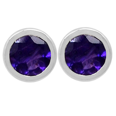 Studded Sterling Silver Earring With Rhodium Plating And Amethyst Stone - Fashion Apparel 